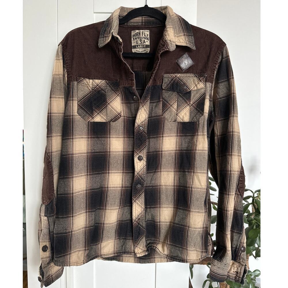 Men's 100% Cotton Plaid and Corduroy Button-Up Shirt, Size L, Like New